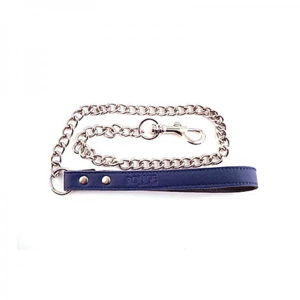 Leather Lead With Chain Blue