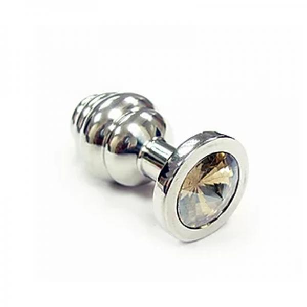 Stainless Steel Threaded Small Butt Plug Small With Clear Crystal In Clamshell