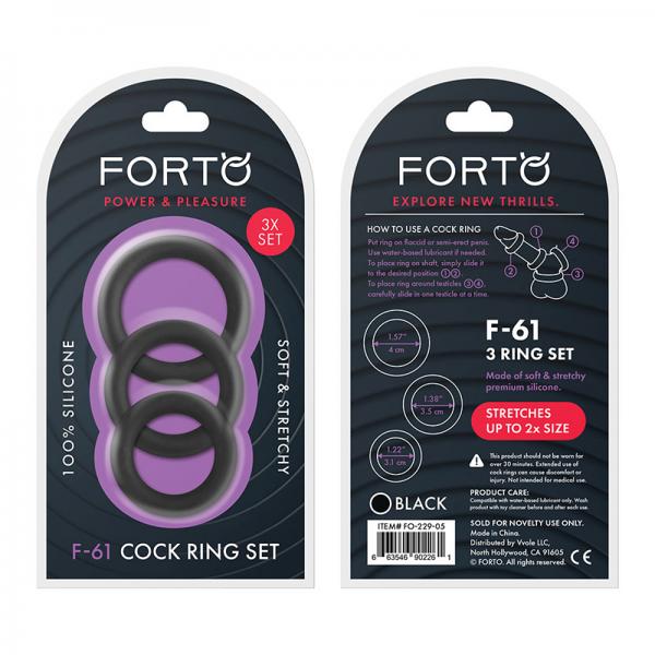 Forto F 61: 3 Piece C Ring Set 100% Silicone (1.2in,1.38in 1.57in) Black