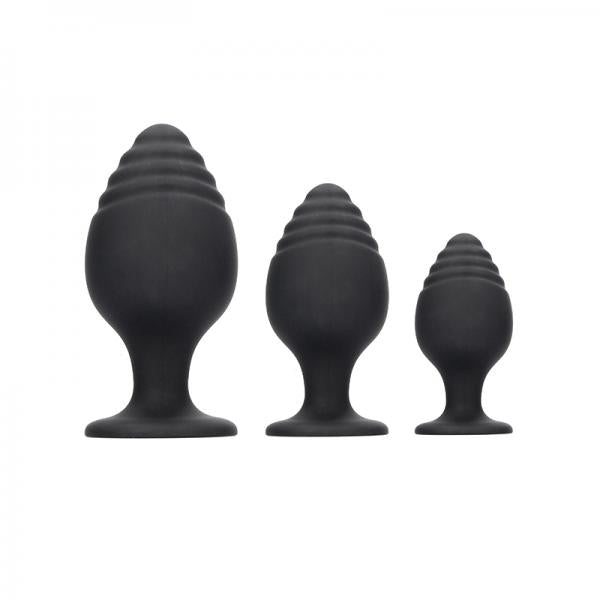 Shots Ouch Rippled Butt Plug Set Black