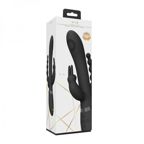 Vive Rini Rechargeable Pulse Wave Triple Motor Silicone Rabbit Black