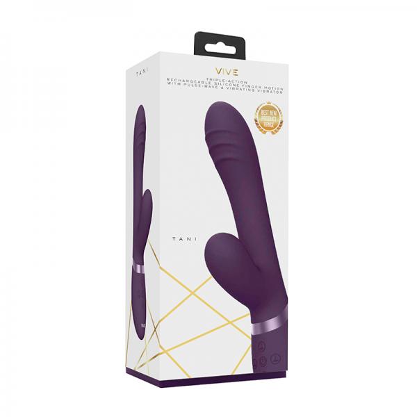Vive Tani Rechargeable Pulse Wave Triple Motor Finger Motion Silicone Vibrator Purple