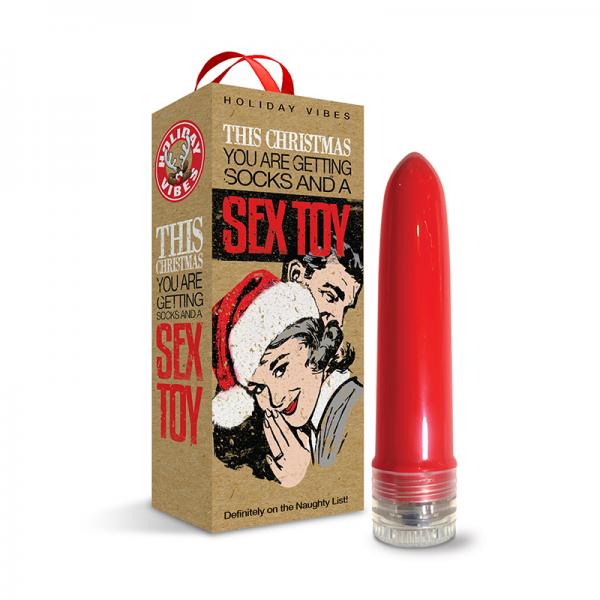 Naughty List Gift Socks And A Sex Toy 4 In. Multi Speed Vibe With Storage Bag