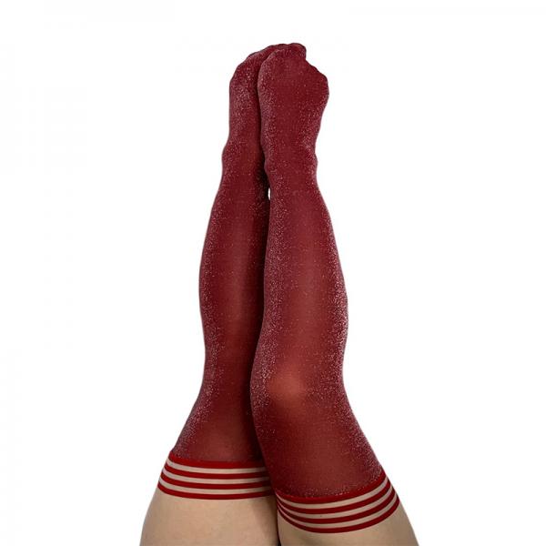 Kixies Holly Cranberry Sparkle Thigh High Stockings Size A