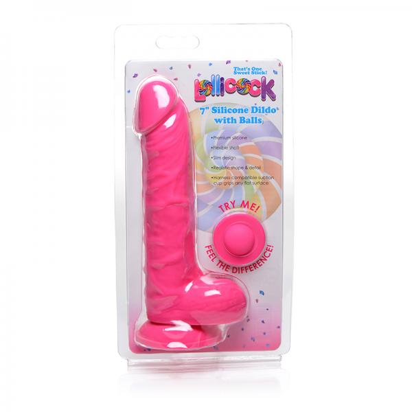 Lollicock Silicone Dildo With Balls 7 In. Cherry