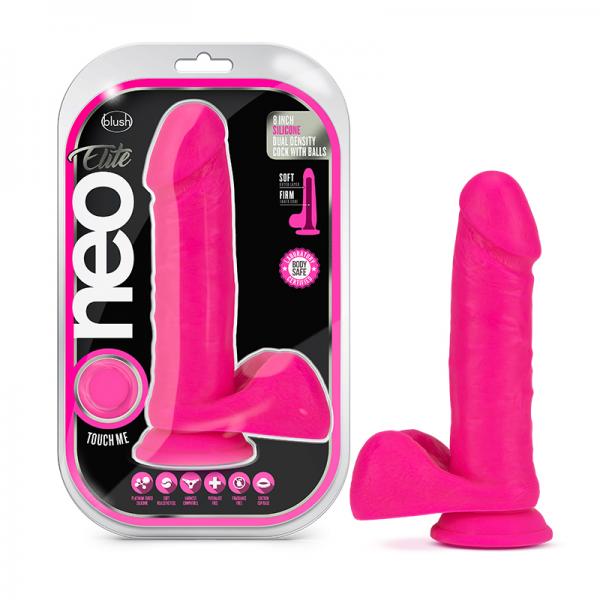 Neo Elite 8 Inch Silicone Dual Density Cock With Balls Neon Pink