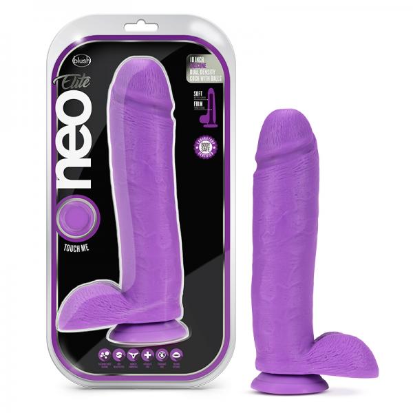 Neo Elite 10 Inch Silicone Dual Density Cock With Balls Neon Purple