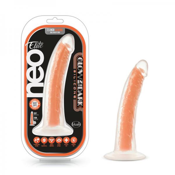 Neo Elite Lava Glow In The Dark 7" Silicone Dual Density Dildo Neon Orange