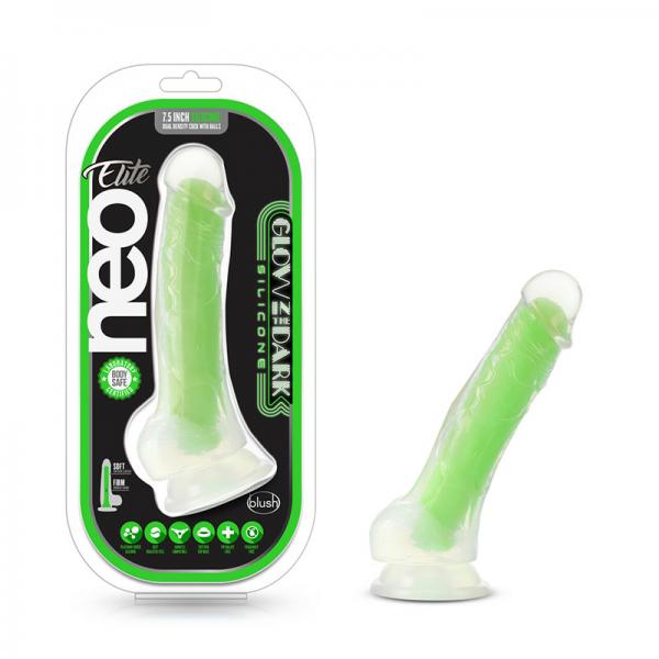 Neo Elite Viper Glow In The Dark 7" Silicone Dual Density Dildo Neon Green