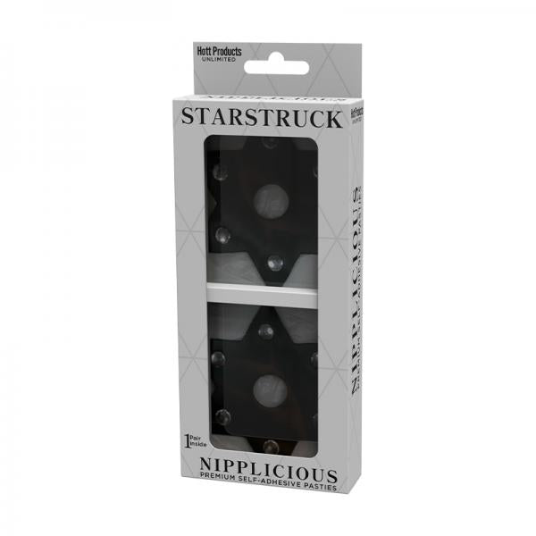 Nipplicious Starstruck Star Shaped Leather Pasties With Studs & Nipple Hole Black
