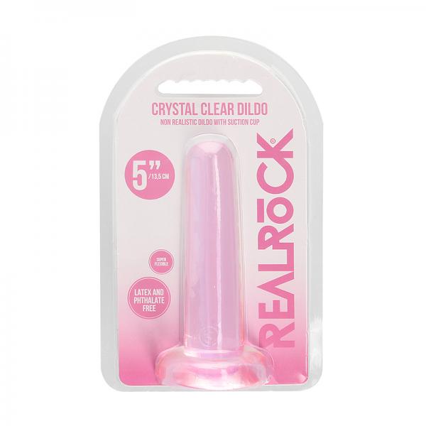 Realrock Crystal Clear Non Realistic Dildo With Suction Cup 5.3 In. Pink