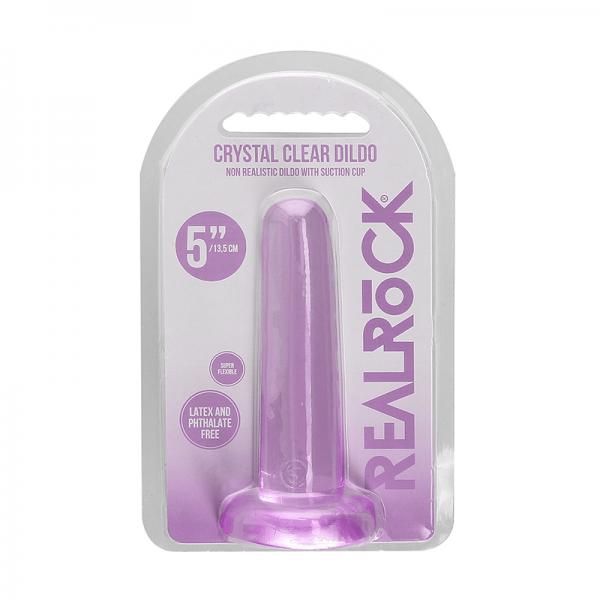 Realrock Crystal Clear Non Realistic Dildo With Suction Cup 5.3 In. Purple