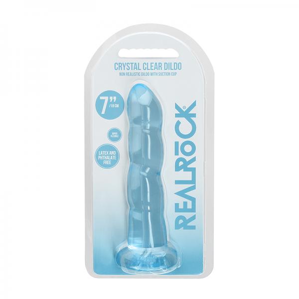 Realrock Crystal Clear Non Realistic Dildo With Suction Cup 7 In. Blue