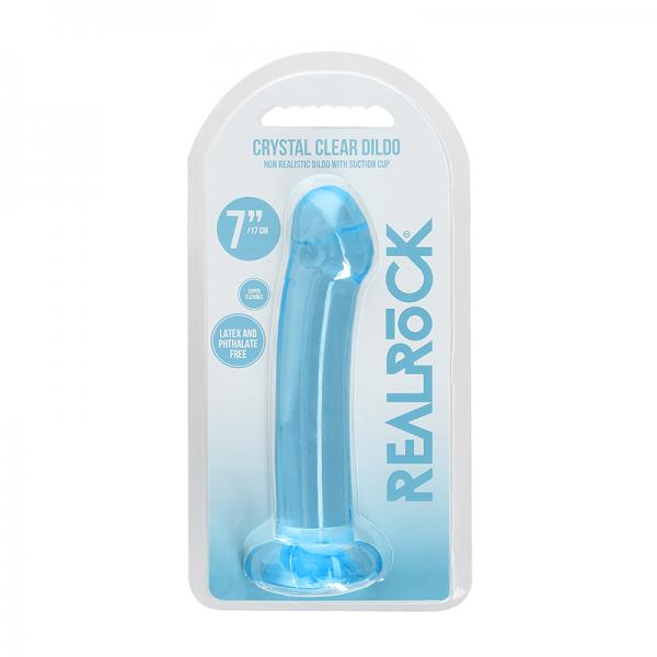 Realrock Crystal Clear Non Realistic Dildo With Suction Cup 6.7 In. Blue