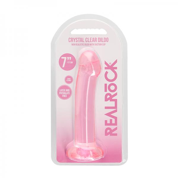 Realrock Crystal Clear Non Realistic Dildo With Suction Cup 6.7 In. Pink