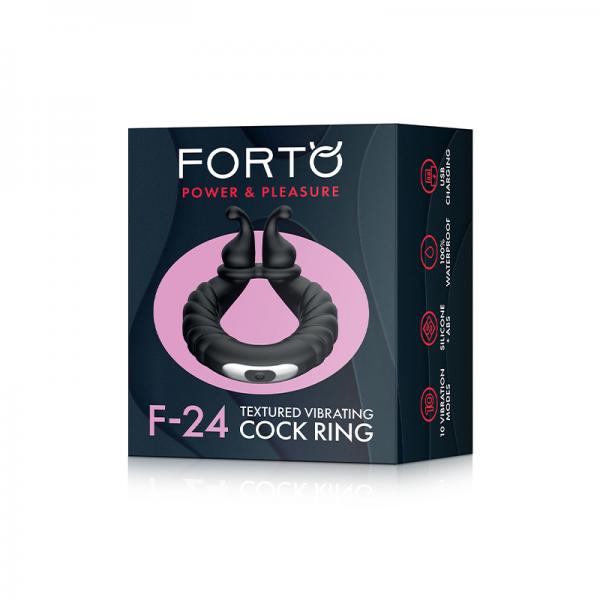 Forto F 24: Silicone Textured Vibrating Cock Ring Black