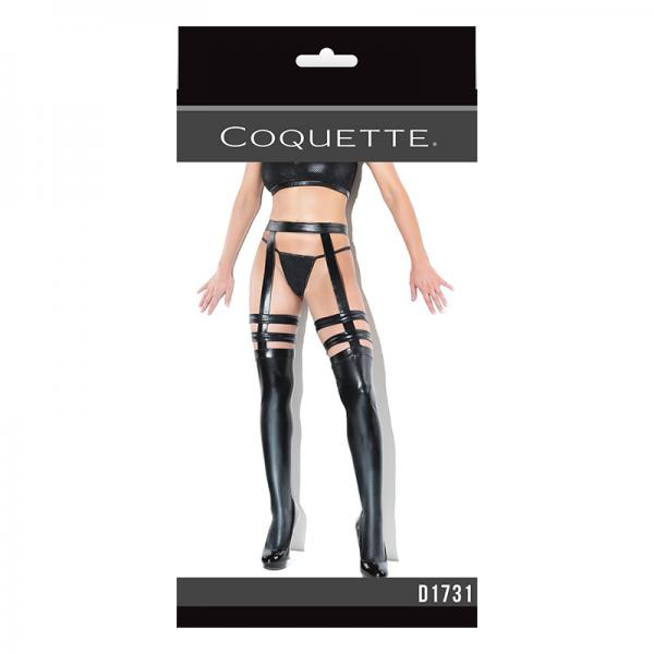 Coquette Thigh High Wetlook Stockings With Garters Black Os