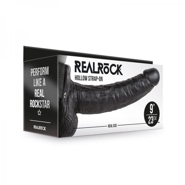Realrock Hollow Strap On With Balls 9 In. Chocolate