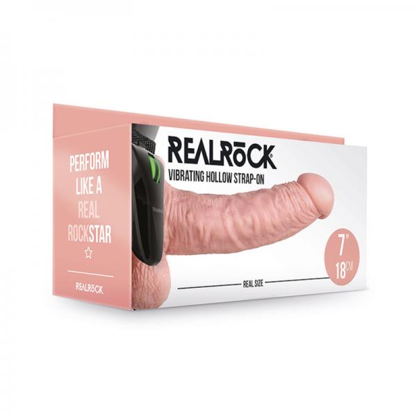 Realrock Vibrating Hollow Strap On With Balls 7 In. Vanilla