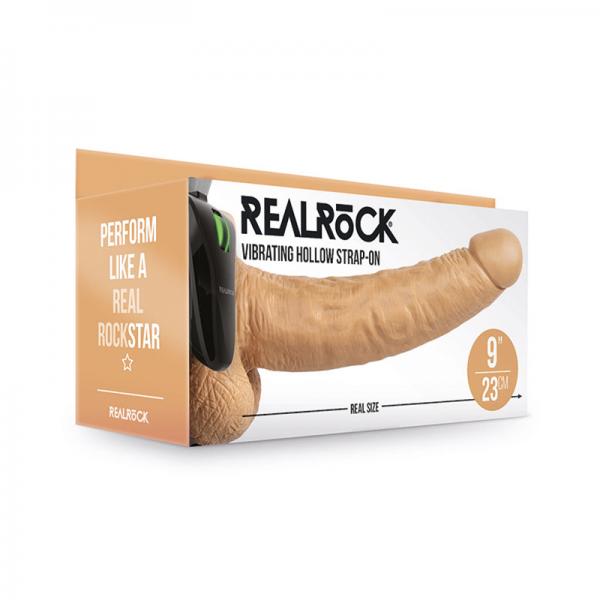 Realrock Vibrating Hollow Strap On With Balls 9 In. Mocha