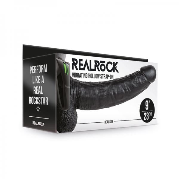 Realrock Vibrating Hollow Strap On With Balls 9 In. Chocolate