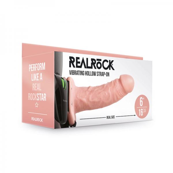 Realrock Vibrating Hollow Strap On Without Balls 6 In. Vanilla