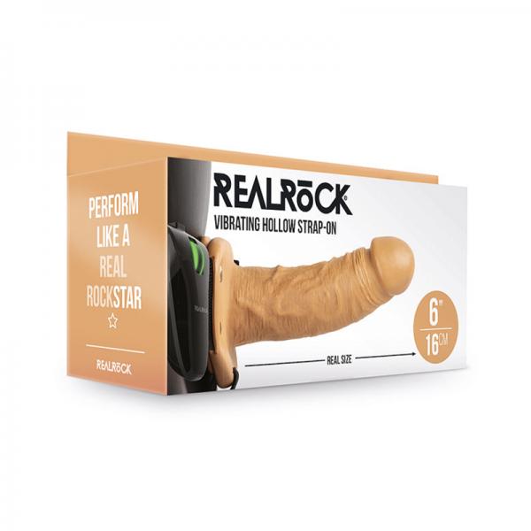 Realrock Vibrating Hollow Strap On Without Balls 6 In. Caramel