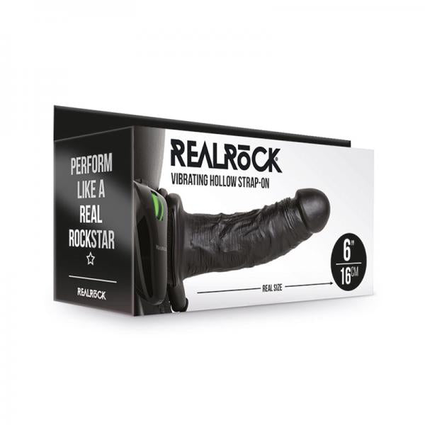 Realrock Vibrating Hollow Strap On Without Balls 6 In. Chocolate