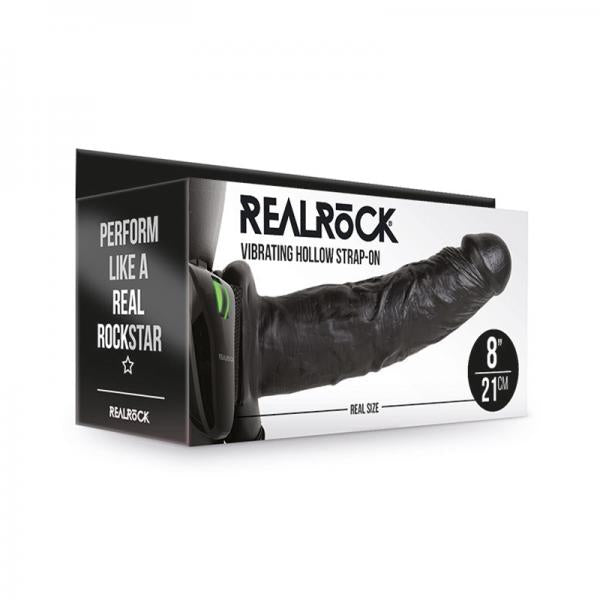 Realrock Vibrating Hollow Strap On Without Balls 8 In. Chocolate