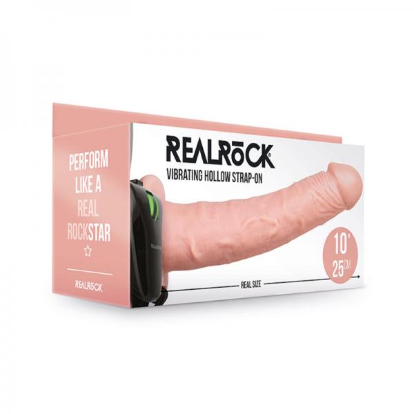 Realrock Vibrating Hollow Strap On Without Balls 10 In. Vanilla