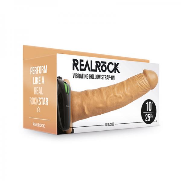 Realrock Vibrating Hollow Strap On Without Balls 10 In. Caramel