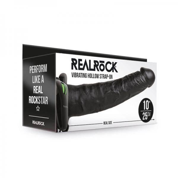 Realrock Vibrating Hollow Strap On Without Balls 10 In. Chocolate