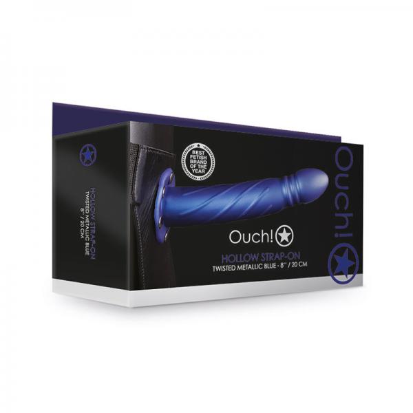 Ouch! Twisted Hollow Strap On 8 In. Metallic Blue