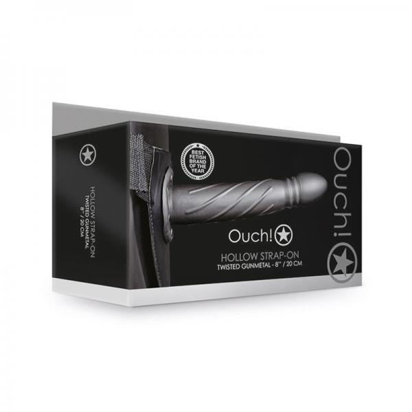 Ouch! Twisted Hollow Strap On 8 In. Gunmetal Gray