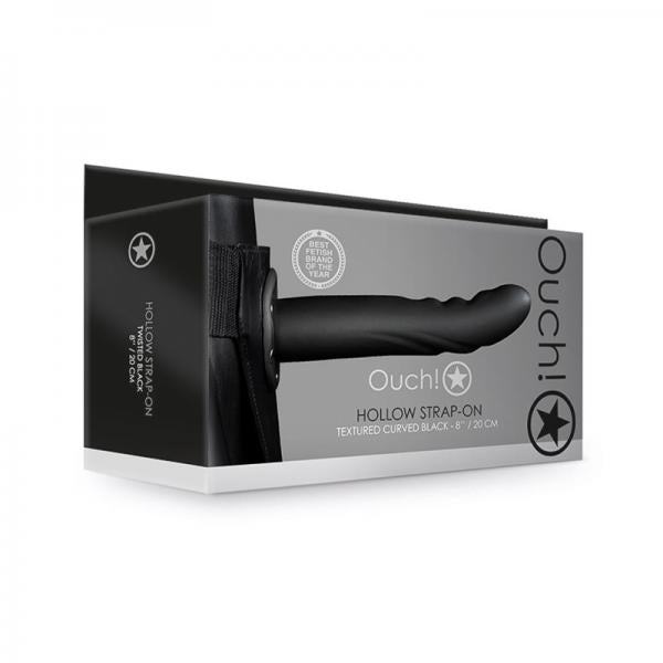 Ouch! Textured Curved Hollow Strap On 8 In. Black