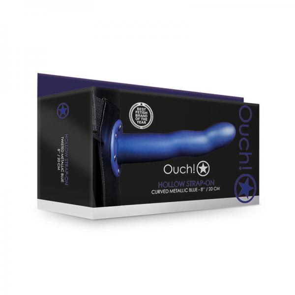 Ouch! Curved Hollow Strap On 8 In. Metallic Blue