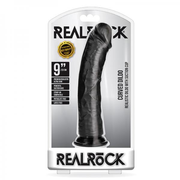 Realrock Curved Realistic Dildo With Suction Cup 9 In. Dark