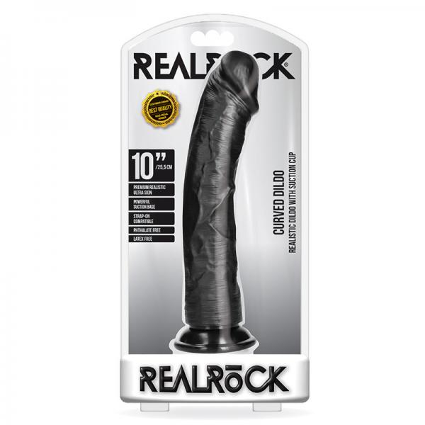 Realrock Curved Realistic Dildo With Suction Cup 10 In. Dark