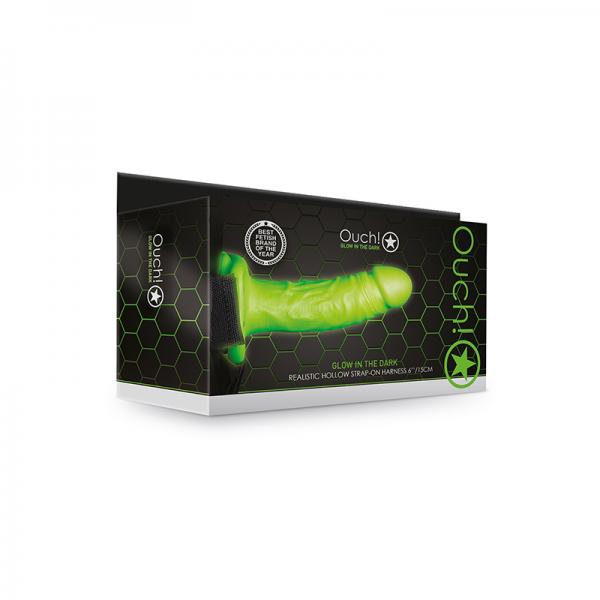 Ouch! Glow Realistic 7 In. Strap On Harness Glow In The Dark Green