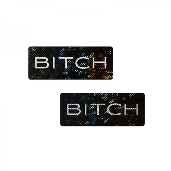 Pastease Shattered Glass Disco Ball Black "Bitch" Bar Nipple Pasties