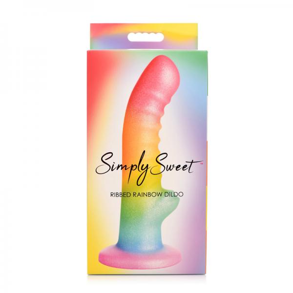 Ribbed Rainbow Silicone Dildo