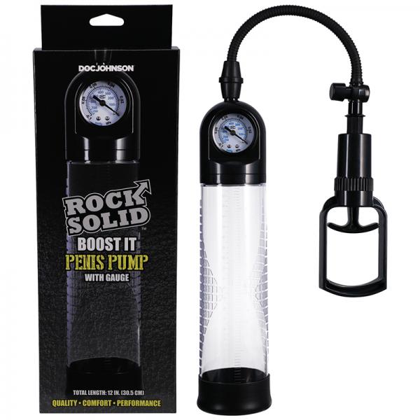 Rock Solid Boost It Penis Pump With Gauge Black/Clear