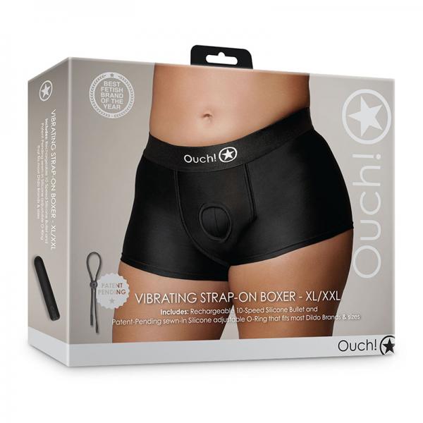 Shots Ouch! Vibrating Strap On Boxer Black Xl/2xl