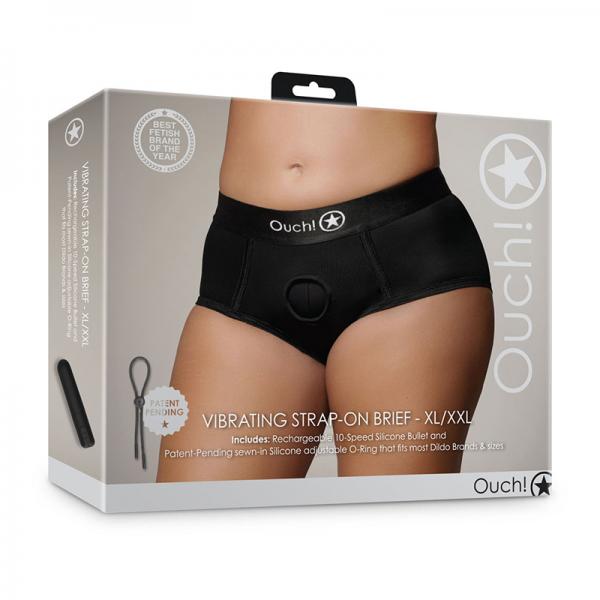 Shots Ouch! Vibrating Strap On Brief Black Xl/2xl
