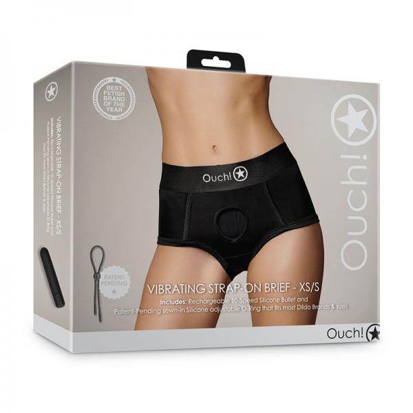 Shots Ouch! Vibrating Strap On Brief Black Xs/S