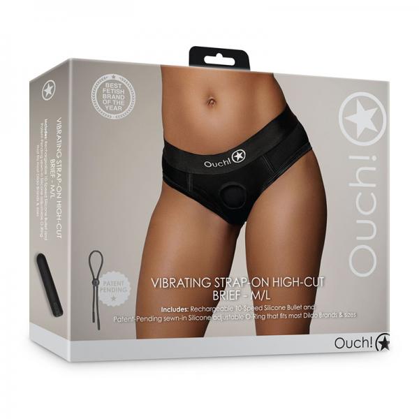 Shots Ouch! Vibrating Strap On High Cut Brief Black M/L