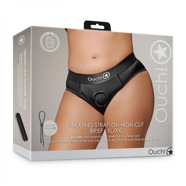 Shots Ouch! Vibrating Strap On High Cut Brief Black Xl/2xl