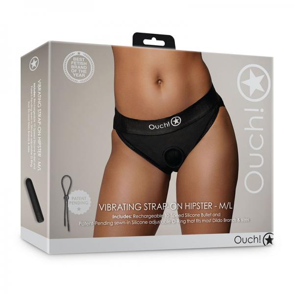 Shots Ouch! Vibrating Strap On Hipster Black M/L