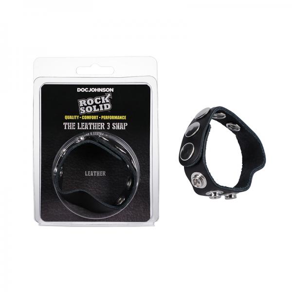 Rock Solid Adjustable Leather 5 Snap Cock Ring Black