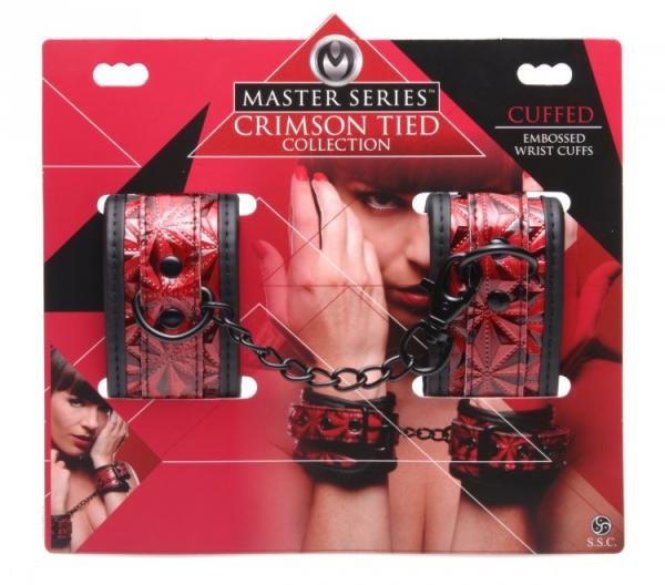 Crimson Tied Embossed Wrist Cuffs Red